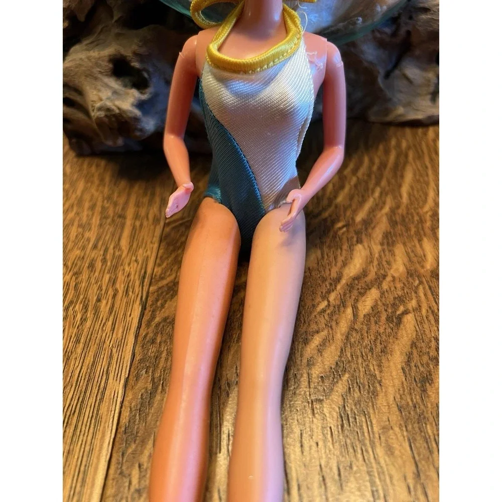 Vintage Barbie Swimsuit 1980 My First Colorblock Teal White Halter One Piece VTG
